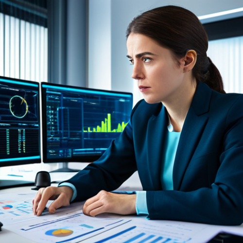 Home 11 A professional female data analyst, fully clothed in a modest business suit, seated at a modern desk. The left side of the image depicts a chaotic scene with scattered papers, tangled wires, and a visually overwhelmed expression on the analyst's face, symbolizing data processing fatigue. The right side of the image transitions to a clear, organized space with glowing digital dashboards displaying clean data streams, and the analyst's expression is calm and focused, with a subtle, futuristic AI interface assisting, symbolizing the magic of automation. The scene is brightly lit, showcasing a transformation from complexity to clarity. perfect anatomy, correct proportions, natural pose, well-formed hands, proper finger count, safe for work, appropriate content, fully clothed, professional, high quality, professional photography, studio lighting.