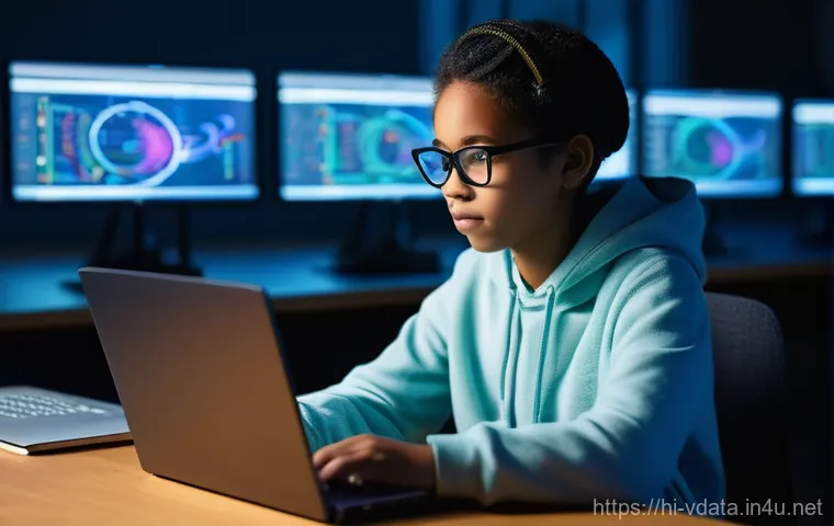 빅데이터 실기시험 대비를 위한 실습 환경 구성 - **Prompt:** A diverse young student, wearing comfortable but modest casual clothing, is intensely fo...