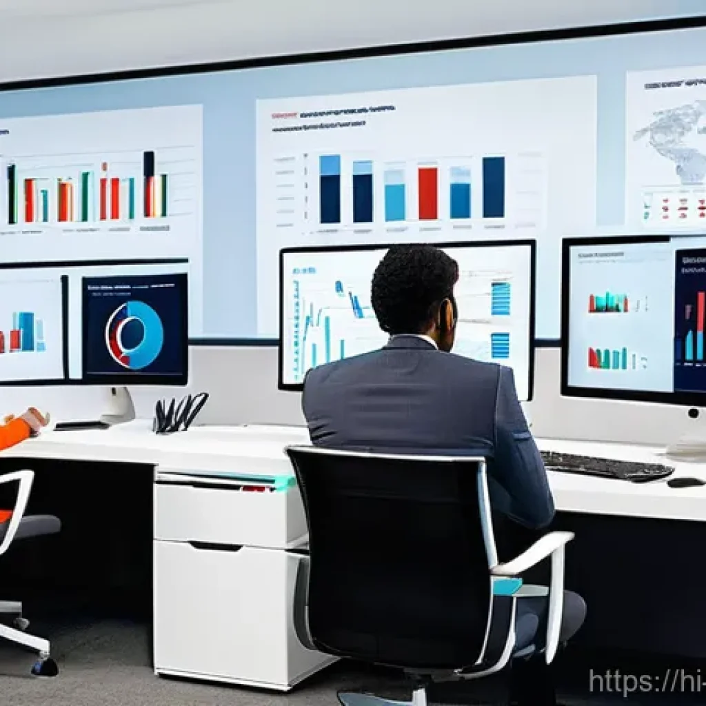 빅데이터 분석 도구별 장단점 - **Prompt:** A dynamic and modern office scene with a diverse group of professionals (men and women o...