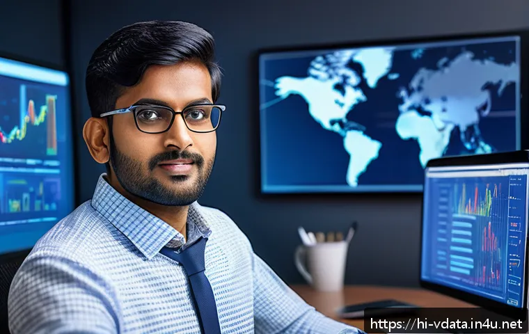 빅데이터 분석가의 커리어 성장 전략 - A professional Indian data analyst in a modern office environment, wearing business casual attire wi...