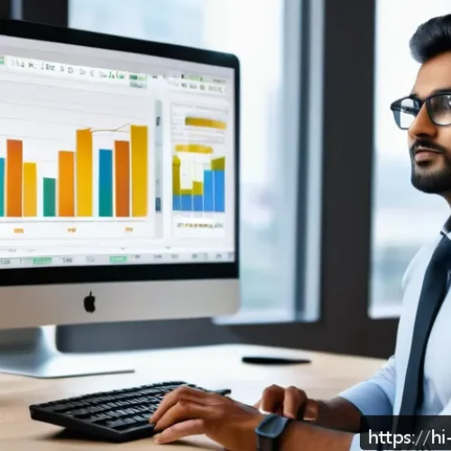 Home 31 빅데이터 실무에 꼭 필요한 Excel 활용법 - A modern office workspace with a large computer screen displaying an Excel spreadsheet featuring col...