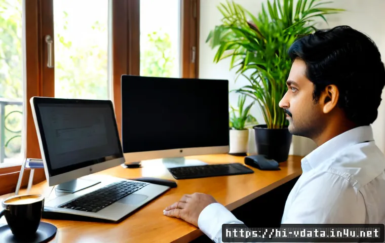 빅데이터 분석가의 라이프스타일과 일 삶 균형 - Photorealistic lifestyle scene of an Indian big data analyst working calmly at a clean home office d...